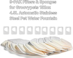 GroovyPets Stainless Steel 152-oz Water Fountain Replacement Filters & Pre-Filter Sponges, 9 count