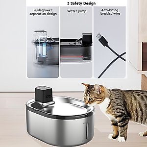 GroovyPets Stainless Steel Cordless Rechargeable Dog & Cat Water Fountain, 152-oz