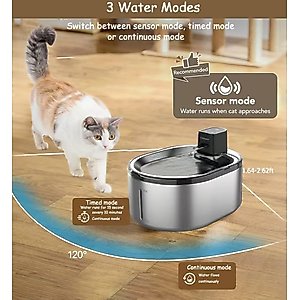 GroovyPets Stainless Steel Cordless Rechargeable Dog & Cat Water Fountain, 152-oz