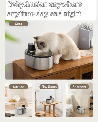 Show full view: GroovyPets Stainless Steel Cordless Rechargeable Dog & Cat Water Fountain, 152-oz slide 3 of 10