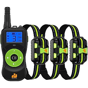GroovyPets Three-Dog Kit 800 Yard Waterproof Long-Life Rechargable Remote Dog Training Shock Collar System