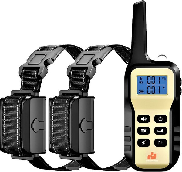 GroovyPets Two-Dog Set 1100 Yard Auto Anti Bark, Humane Beep, Vibration, Static Shock Waterproof Rechargeable Dog Training Shock Collar System