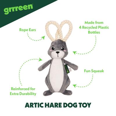 Show full view: Grrreen Arctic Hare with Rope Squeaky Plush Dog Toy, Medium slide 3 of 7