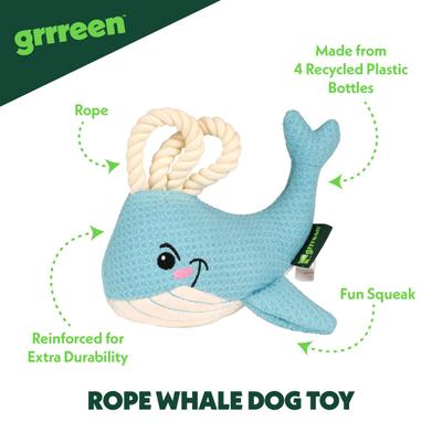 Show full view: Grrreen Rope Whale Squeaky Plush Dog Toy, Medium slide 3 of 7