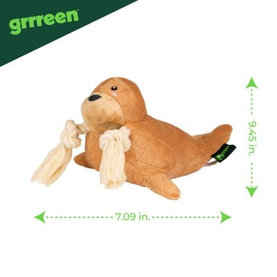Show full view: Grrreen Walrus Squeaky Plush Dog Toy, Brown, Medium slide 2 of 7