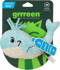 Grrreen Whale Kicker Plush Cat Toy with Catnip, Blue, Small