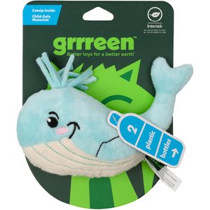 Grrreen Whale Kicker Plush Cat Toy with Catnip, Blue, Small