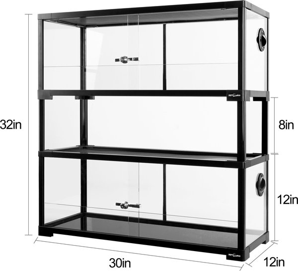 GUZZLO 2-Layer Extra-Low Reptile Glass Terrarium, Black, 40-gal