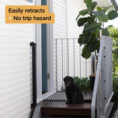 Show full view: Hakuna Pets Polyester Paw Proof Retractable, 3-Way-Locking Dog & Cat Gate, 71-in, Black slide 6 of 11