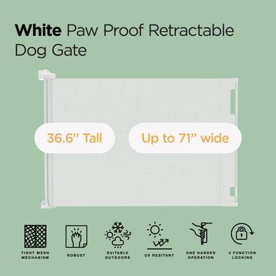 Show full view: Hakuna Pets Polyester Paw Proof Retractable, 3-Way-Locking Dog & Cat Gate, 71-in, White slide 2 of 11