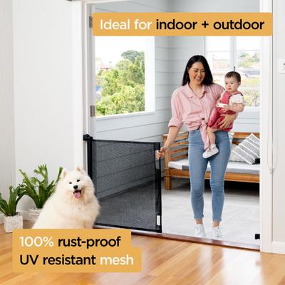 Show full view: Hakuna Pets Retractable Steel & Mesh Mounted Dog & Cat Gate, 33-in, Black slide 4 of 12