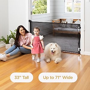 Hakuna Pets Retractable Steel & Mesh Mounted Dog & Cat Gate, 33-in, Black