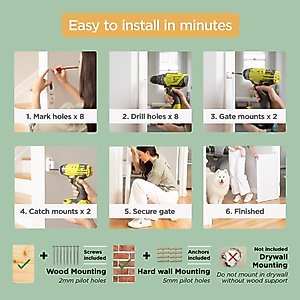 Hakuna Pets Retractable Steel & Mesh Mounted Dog & Cat Gate, 33-in, Grey