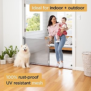 Hakuna Pets Retractable Steel & Mesh Mounted Dog & Cat Gate, 33-in, Grey