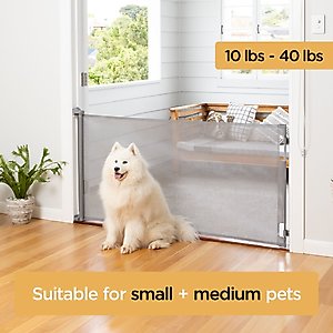 Hakuna Pets Retractable Steel & Mesh Mounted Dog & Cat Gate, 33-in, Grey