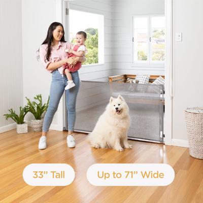 Show full view: Hakuna Pets Retractable Steel & Mesh Mounted Dog & Cat Gate, 33-in, Grey slide 3 of 12