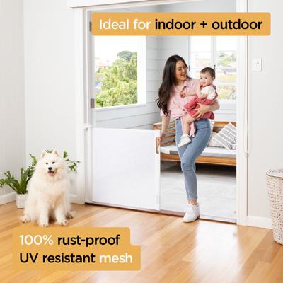 Show full view: Hakuna Pets Retractable Steel & Mesh Mounted Dog & Cat Gate, 33-in, White slide 4 of 12