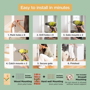 Hakuna Pets Retractable Steel & Mesh Mounted Dog & Cat Gate, 33-in, White