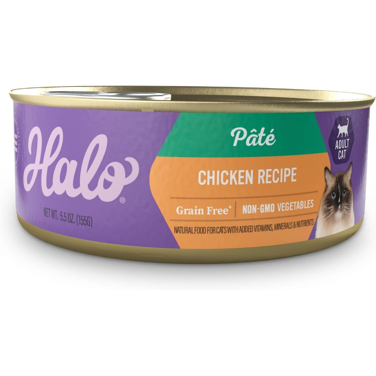 Halo Adult Grain-Free Pate Chicken Recipe Wet Cat Food, 5.5-oz can, case of 12