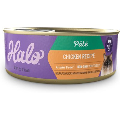 Halo Halo Adult Grain-Free Pate Chicken Recipe Wet Cat Food, 5.5-oz can, case of 12