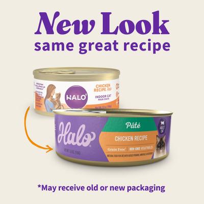 Show full view: Halo Adult Grain-Free Pate Chicken Recipe Wet Cat Food, 5.5-oz can, case of 12 slide 3 of 10