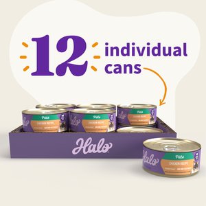 Halo Adult Grain-Free Pate Chicken Recipe Wet Cat Food, 5.5-oz can, case of 12