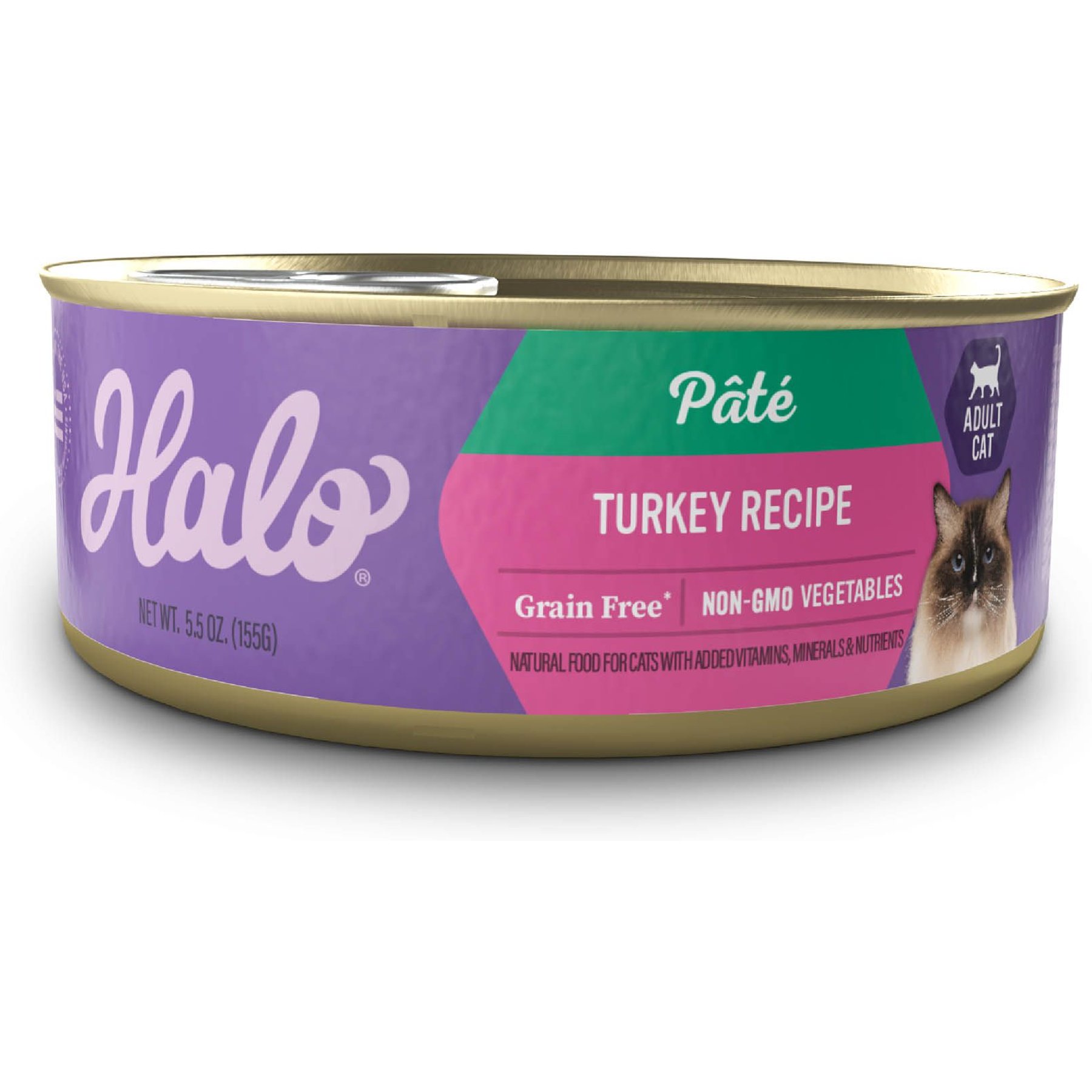 Halo Adult Grain-Free Pate Turkey Recipe Wet Cat Food, 5.5-oz can, bundle of 24