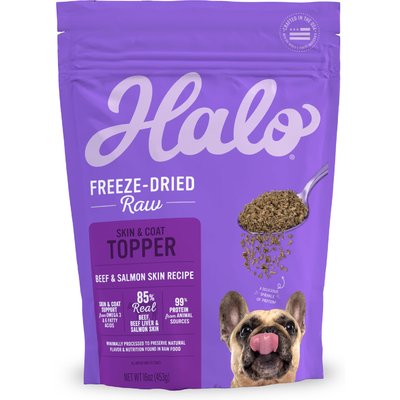 Halo Halo Beef & Salmon Skin Recipe Freeze-Dried Raw Skin & Coat Dog Food Topper, 1-lb bag
