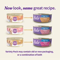Halo Chicken, Salmon, Turkey Variety Pack Adult Grain-Free Soft Pate in Broth Wet Cat Food, 5.5-oz, case of 12 slide 2 of 7