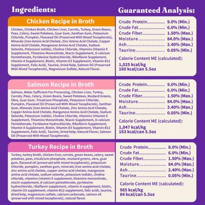 Show full view: Halo Chicken, Salmon, Turkey Variety Pack Adult Grain-Free Soft Pate in Broth Wet Cat Food, 5.5-oz, case of 12 slide 8 of 9