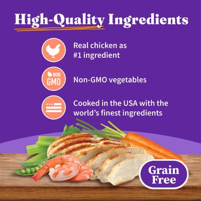 Show full view: Halo Chicken, Shrimp & Crab Adult Grain- Free Soft Pate in Broth Wet Cat Food, 5.5-oz can, case of 12 slide 5 of 13