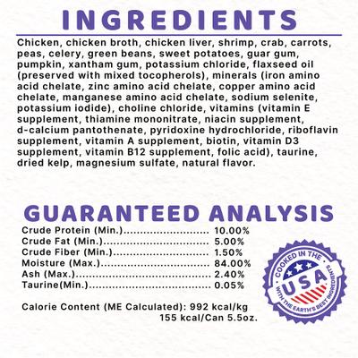 Show full view: Halo Chicken, Shrimp & Crab Adult Grain- Free Soft Pate in Broth Wet Cat Food, 5.5-oz can, case of 12 slide 10 of 13