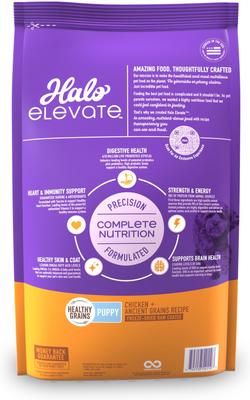 Show full view: Halo Elevate Healthy Grains Puppy Formula Chicken Recipe Dry Dog Food, 10-lb bag slide 3 of 11