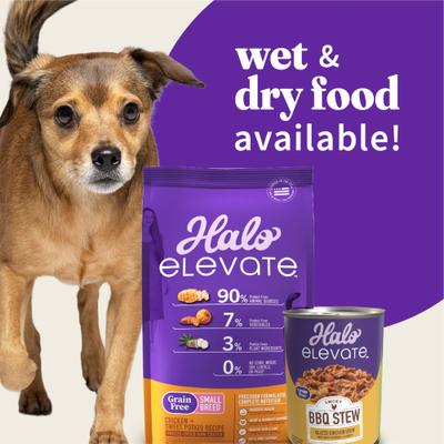 Show full view: Halo Elevate Homestyle Bone-In Chicken Stew with Sweet Potatoes & Kale Grain-Free Wet Dog Food, 12.7-oz can, case of 6 slide 7 of 9