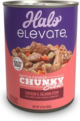 Halo Elevate Kettle Cooked Chunky Healthy Grains Chicken & Salmon Stew with Carrots, White Potatoes & Brown Rice Wet Dog Food, 12.7-oz can, case of 6