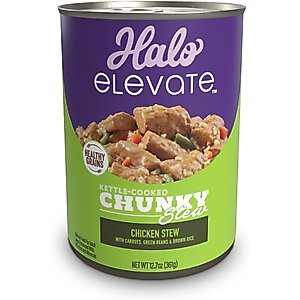 Halo Elevate Kettle Cooked Chunky Healthy Grains Chicken Stew with Carrots, Green Beans & Brown Rice Wet Dog Food, 12.7-oz can, case of 6