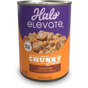 Halo Elevate Kettle Cooked Chunky Healthy Grains Chicken Stew with Carrots, Pumpkin & Brown Rice Wet Dog Food, 12.7-oz can, case of 6