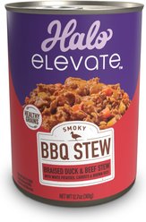 Halo Elevate Smoky BBQ Braised Duck & Beef Stew with White Potatoes, Carrots & Brown Rice Wet Dog Food, 12.7-oz can, case of 6