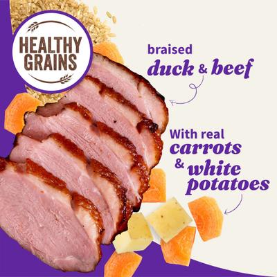 Show full view: Halo Elevate Smoky BBQ Braised Duck & Beef Stew with White Potatoes, Carrots & Brown Rice Wet Dog Food, 12.7-oz can, case of 6 slide 5 of 9