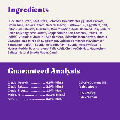 Show full view: Halo Elevate Smoky BBQ Braised Duck & Beef Stew with White Potatoes, Carrots & Brown Rice Wet Dog Food, 12.7-oz can, case of 6 slide 8 of 9