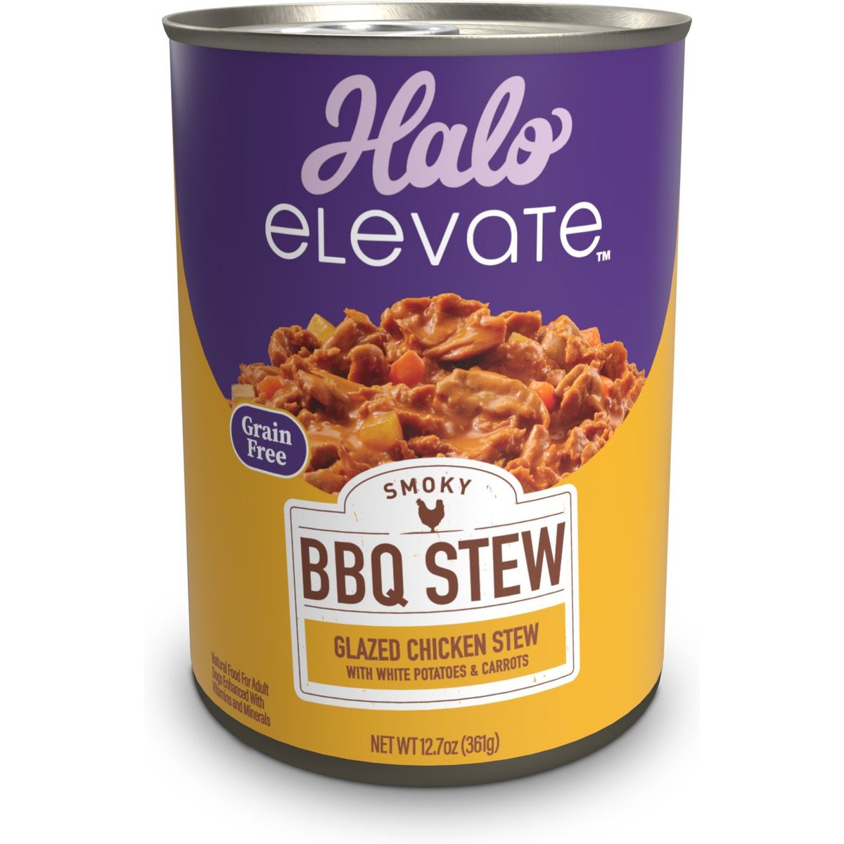 Halo Elevate Smoky BBQ Glazed Chicken Stew with White Potatoes & Carrots Grain-Free Wet Dog Food, 12.7-oz can, case of 6