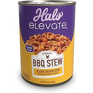 Halo Elevate Smoky BBQ Glazed Chicken Stew with White Potatoes & Carrots Grain-Free Wet Dog Food, 12.7-oz can, case of 6