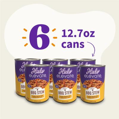 Show full view: Halo Elevate Smoky BBQ Glazed Chicken Stew with White Potatoes & Carrots Grain-Free Wet Dog Food, 12.7-oz can, case of 6 slide 3 of 9