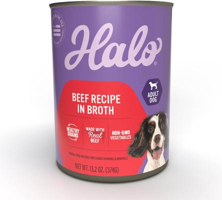 Show full view: Halo Holistic Beef Recipe in Broth Adult Wet Dog Food, 13.2-oz can, case of 6 slide 1 of 12