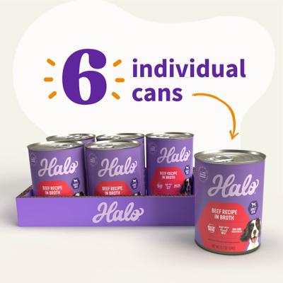 Show full view: Halo Holistic Beef Recipe in Broth Adult Wet Dog Food, 13.2-oz can, case of 6 slide 7 of 12