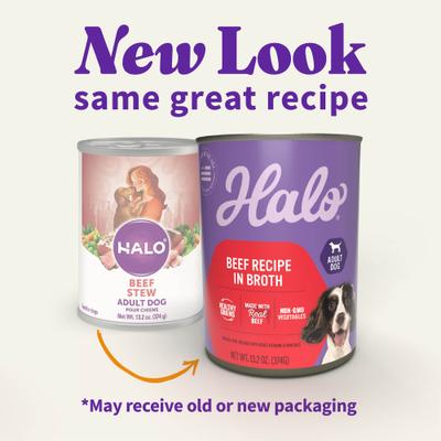 Show full view: Halo Holistic Beef Recipe in Broth Adult Wet Dog Food, 13.2-oz can, case of 6 slide 3 of 12