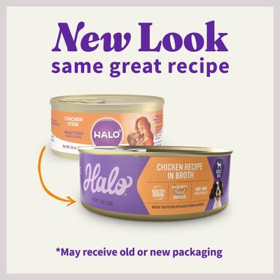 Show full view: Halo Holistic Chicken Recipe in Broth Adult Canned Dog Food, 5.5-oz case of 12 slide 3 of 9