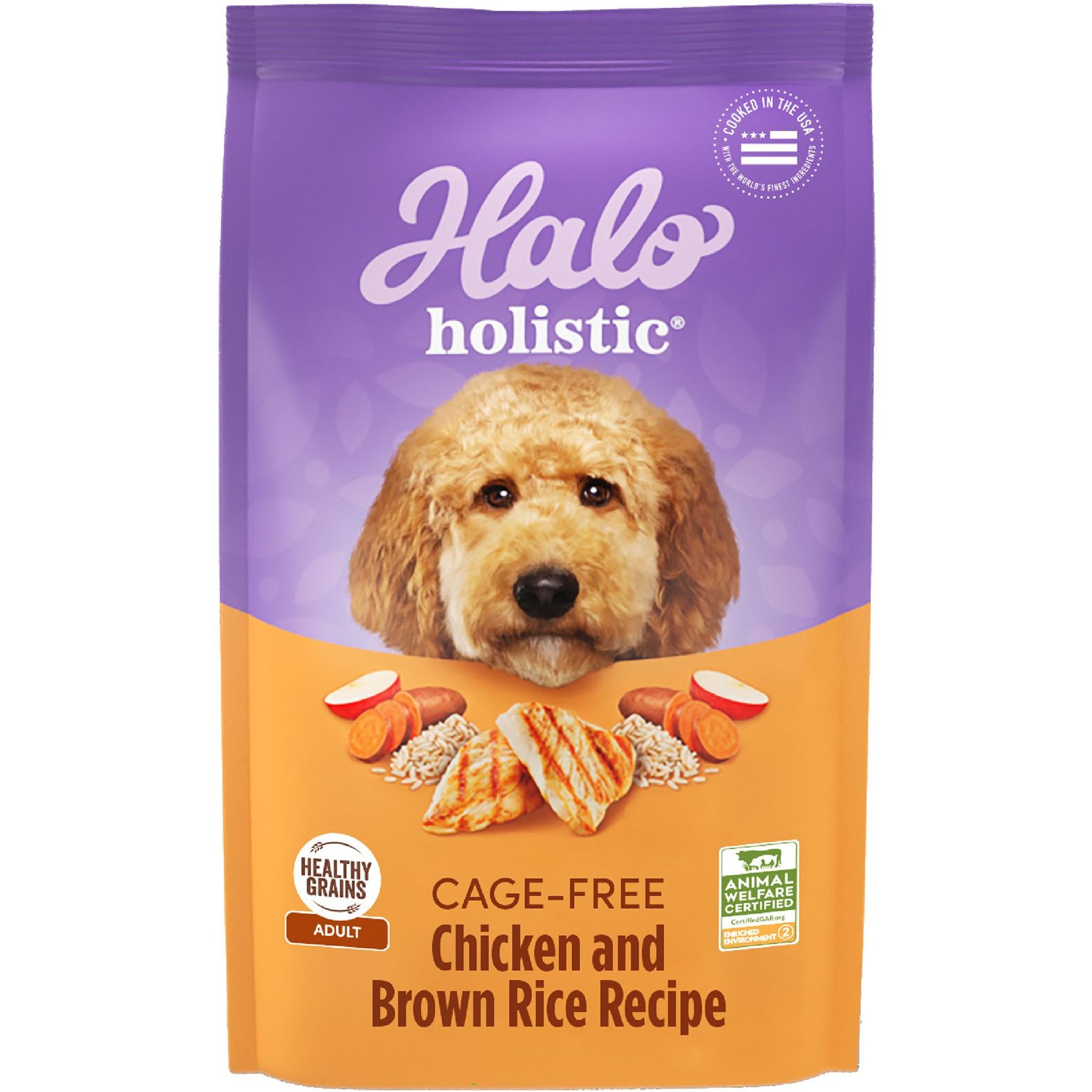 Halo Holistic Adult Complete Digestive Health Healthy Grain Cage-Free Chicken & Brown Rice Recipe Dry Dog Food, 42-lb bundle