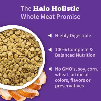 Show full view: Halo Holistic Complete Digestive Health Grain-Free Turkey & Sweet Potato Dog Food Recipe Adult Dry Dog Food, 10-lb bag slide 6 of 13