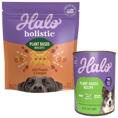 Halo Halo Holistic Garden of Vegan Canned Food + Healthsome Garden of Vegan Peanut n’ Pumpkin Dog Biscuit Treats